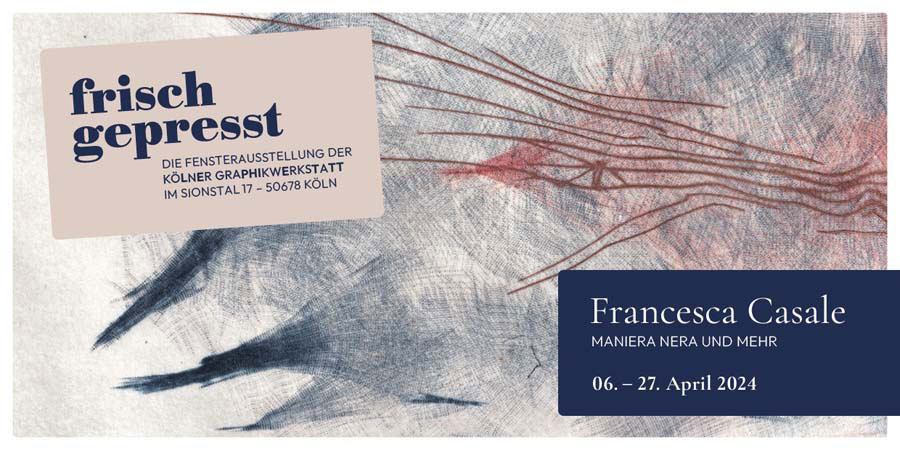 Einladungskarte zur Schaufensterausstellung mit Arbeiten von Francesca Casale